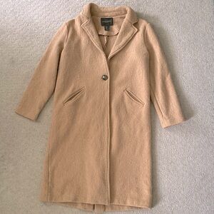 CHRISTIAN SIRIANO tan wool single button coat, Medium.